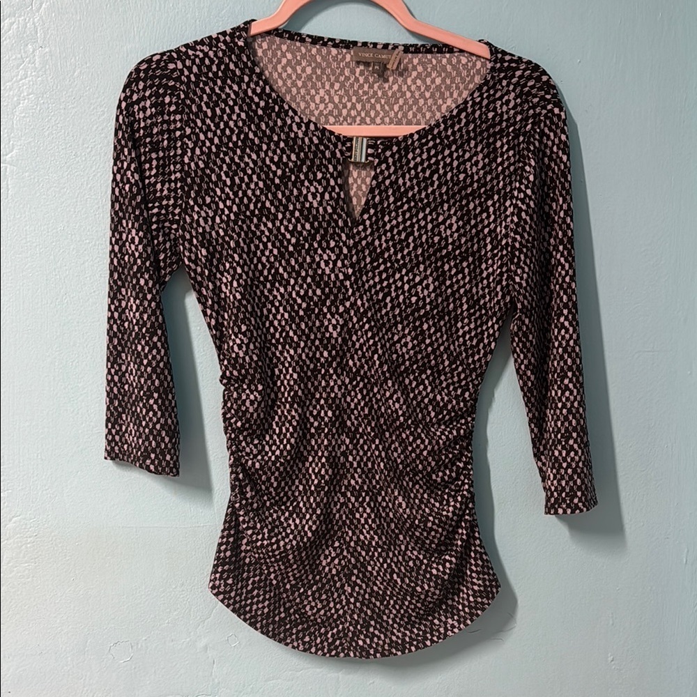 Vince Camuto Black and Gray Fitted Ruched Blouse#70